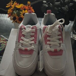 Kids White and Pink Sneakers